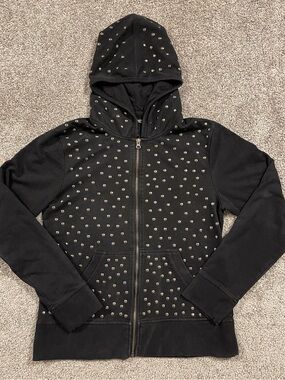 Hot Topic Y2K Black Silver Studded Long Sleeve Zip Up Hoodie Punk Goth Wmns XL